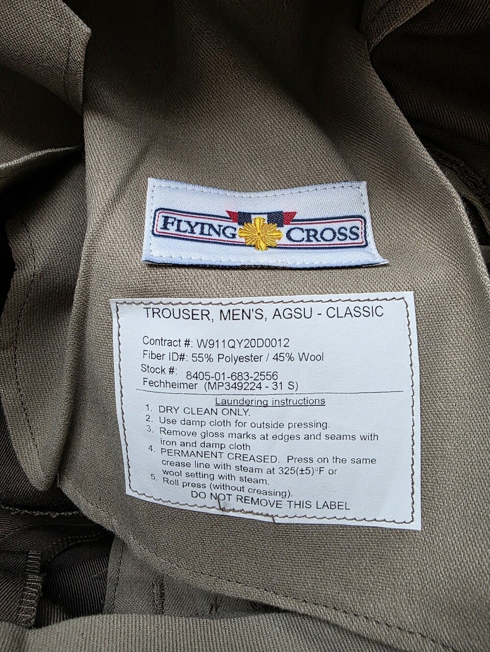 Flying Cross AGSU Classic Fit Trousers Heritage Taupe Men's Size 31 Short - Picture 6 of 6